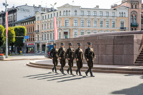 RIGA, LATVIA - AUGUST 27, 2017: Guard of honor in Riga. Riga, Latvia - August 27.
