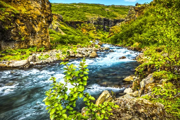 Γραφικό Τοπίο Του Ποταμού Στο Βουνό Παραδοσιακό Χαρακτήρα Της Ισλανδίας — Φωτογραφία Αρχείου