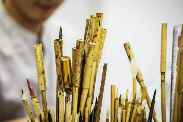 Hinese Geleneksel Kaligrafi Fırçalar Yakın Çekim — Stok fotoğraf