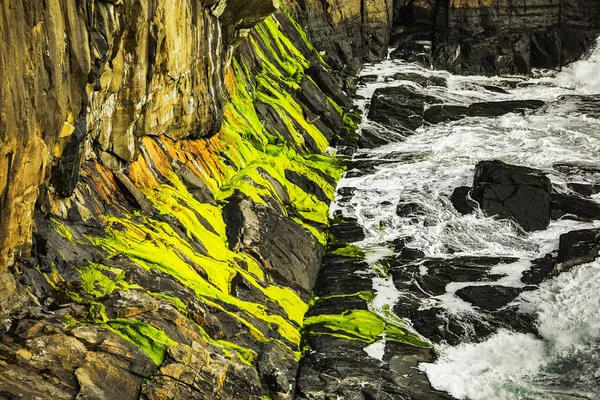 Skoçya Nın Kıyı Kayalıklarında Dalgalar Kırılıyor — Stok fotoğraf