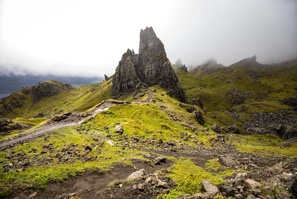 Old Man Storr Isle Skye Scotland Mountain Landscape Foggy Clouds — Stock Photo, Image