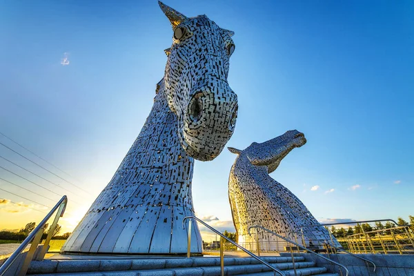 Falkirk Scotland Maio Kelpies Esculturas Cabeça Cavalo 100 Pés Escócia — Fotografia de Stock