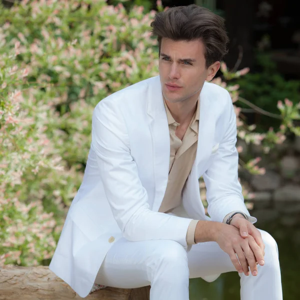 Young elegant handsome man posing outside. — Stock Photo, Image