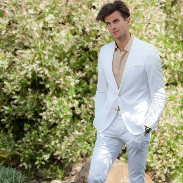 Young elegant handsome man posing outside. — Stock Photo, Image