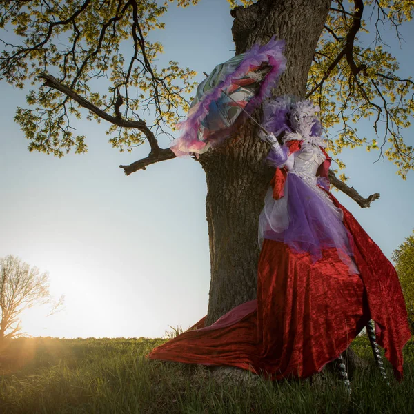 Fairy tale woman on stilts in bright fantasy stylization. — Stock Photo, Image