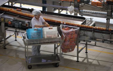 Pekin, Çin - 01 Haziran 2019: Üretim ve şişe manzaralı gazlı içecek fabrikası.