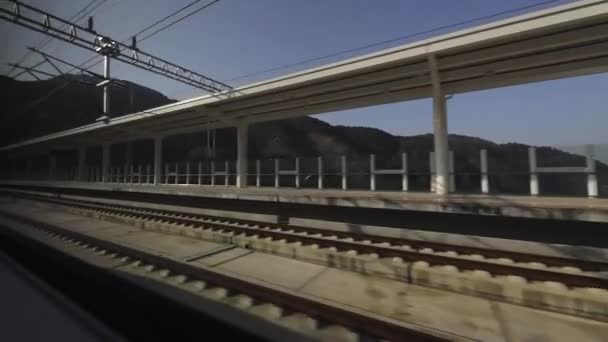 高速列車で中国の州のウィンドウを介して表示します。スローモーション映像. — ストック動画