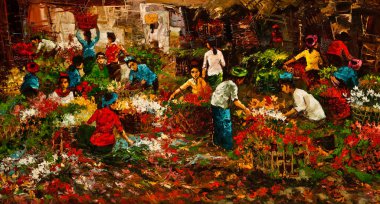 Endonezya, Bali - 20 Ocak 2011: Endonezya Ustalarının Geleneksel Resim Yakın Çekimi.