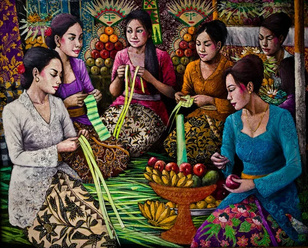 INDONESIA, BALI - 20 DE ENERO DE 2011: Pintura tradicional de maestros indonesios . —  Fotos de Stock