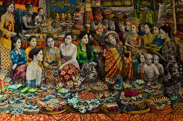 Indonésie, Bali - Leden 20, 2011: Traditional Picture Painting by Indonesian Masters Close-up. — Stock fotografie