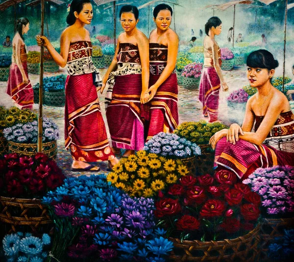 INDONESIA, BALI - 20 DE ENERO DE 2011: Pintura tradicional de maestros indonesios . —  Fotos de Stock