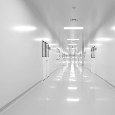 BEIJING, ÇİN - HAZİRAN 03, 2019: Modern boş hastanenin siyah-beyaz koridoru.