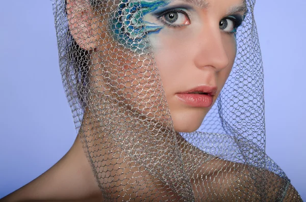 Beautiful woman with face art mermaid — Stock Photo, Image