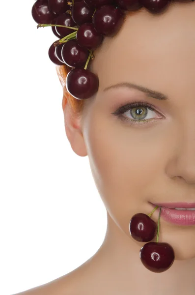 Portrait of beautiful woman with cherry — Stock Photo, Image