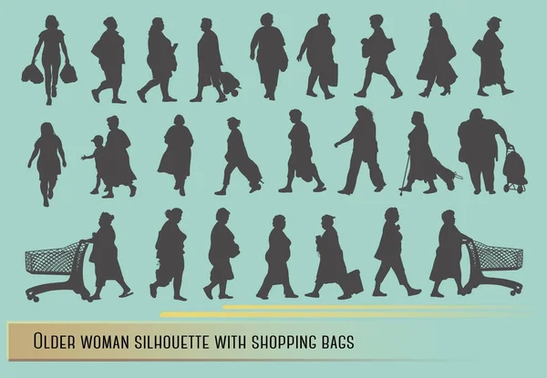 Ältere Frau mit Einkaufstaschen — Stockvektor