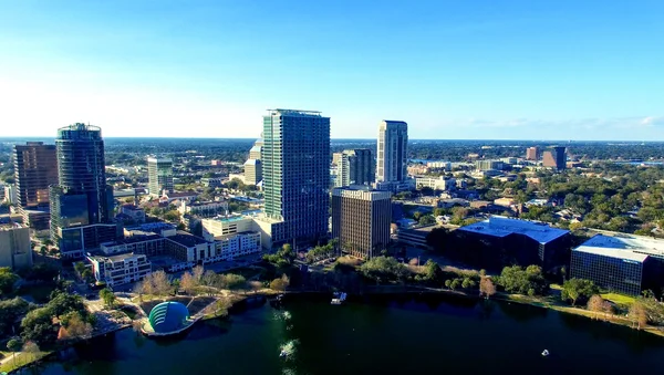 Beautiful aerial view of Orlando skyline over Lake Eola, Florida