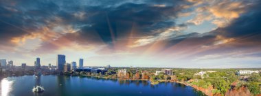 Orlando aerial view, skyline and Lake Eola at dusk clipart