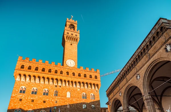 Piazza della Signoria i Firenze. Middelalderlige bygninger - Stock-foto