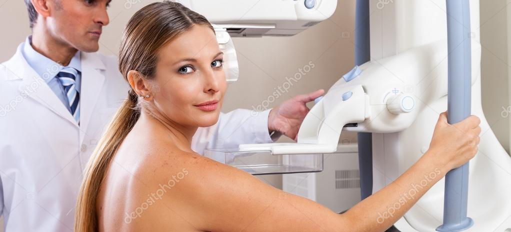Woman in hospital for mammography scan