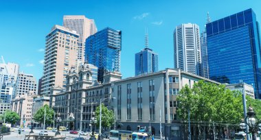 Melbourne şehir manzarası güzel bir gün. Victoria - Avustralya