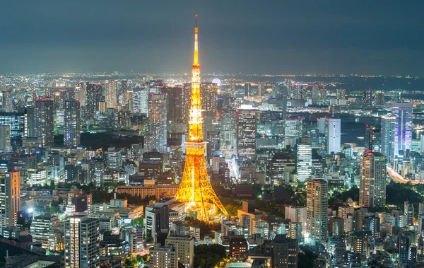 Tokyo siluetinin geceleri bir kule havadan görünümü — Stok fotoğraf