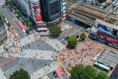 Tokyo, Japonya - 23 Mayıs 2016: Yayalar yürüyüş havadan görünümü 