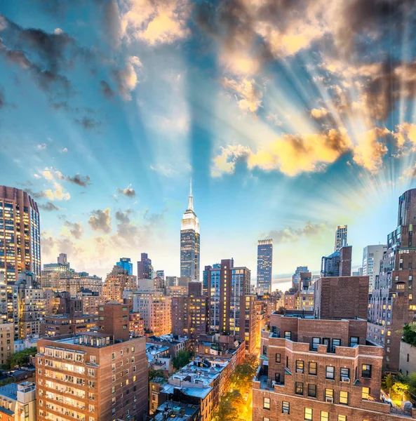 Sunset aerial view of Midtown Manhattan, New York CIty