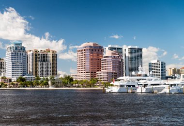 West Palm Beach, Florida. Panoramic city skyline on a beautiful  clipart