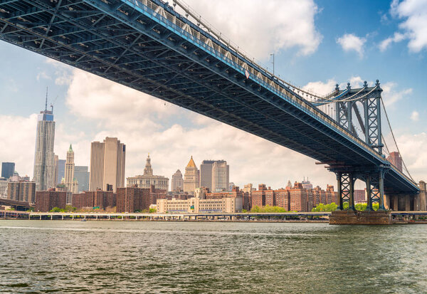 The Manhattan Bridge as seen from underneath, New York City.