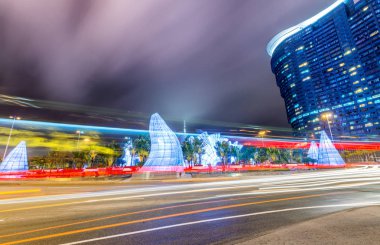 Gece, Çin Macau sokakların renkli ışıklar