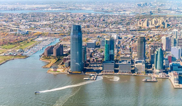 Jersey City skyline, mint látott-ból helikopter, Amerikai Egyesült Államok — Stock Fotó