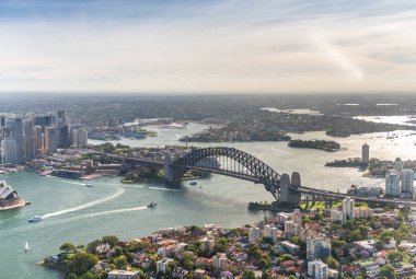 Harbour Bridge görünümünden helikopter, Sydney, Avustralya