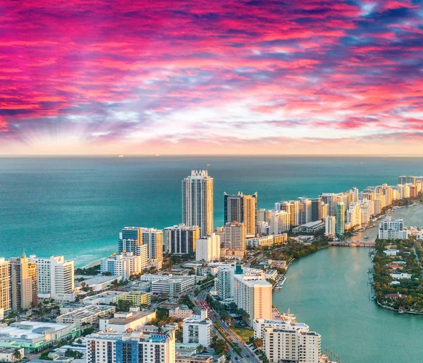 Vrtulník pohled na South Beach, Miami — Stock fotografie