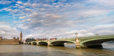 Westminster Bridge at sunset, London panoramic view clipart