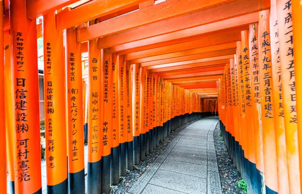 Κόκκινο tori πύλη στο ιερό inari Φουσίμι στο Κιότο, Ιαπωνία — Φωτογραφία Αρχείου