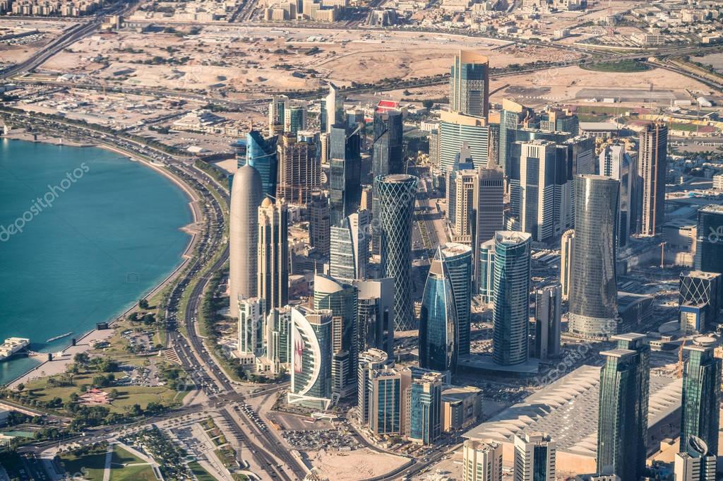 Aerial view of Doha skyline, Qatar.