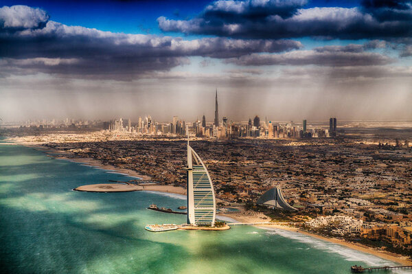 Aerial view of Dubai coastline