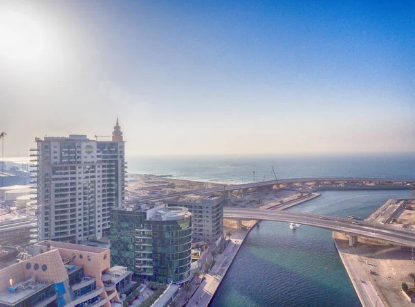 Antenowe panoramę dzielnicy Dubai Marina — Zdjęcie stockowe