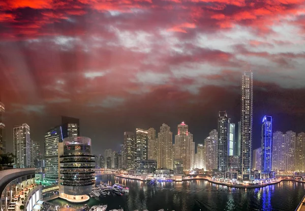 Dubai Marina skyline over artificial canal.  Dubai Marina is an