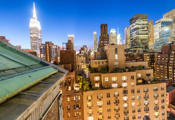 New York City. Edifici Midtown Manhattan al tramonto, vi aerea — Foto Stock
