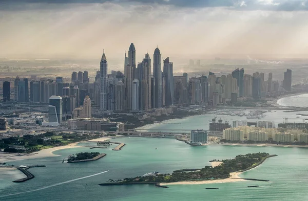 Dubai Marina and Palm Island, aerial view from helicopter — Stock Photo, Image