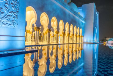 Sheikh Zayed Grand Mosque interior at night in Abu Dhabi - UAE clipart