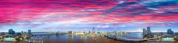 Panoramic sunset aerial view of Jacksonville, Florida