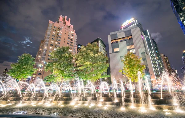 Columbus Circle fountain at night, New York City