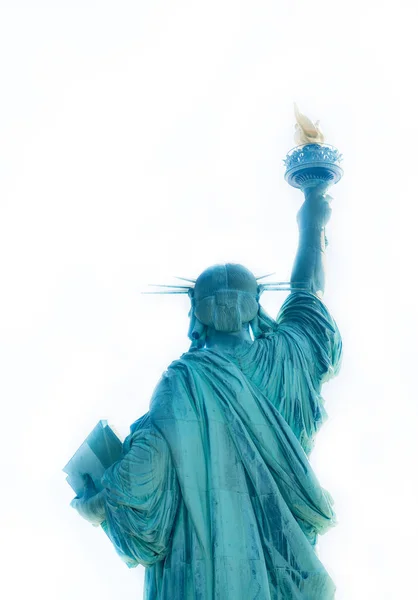 New York City, hátsó kilátás, elszigetelt fehér Szabadság-szobor — Stock Fotó