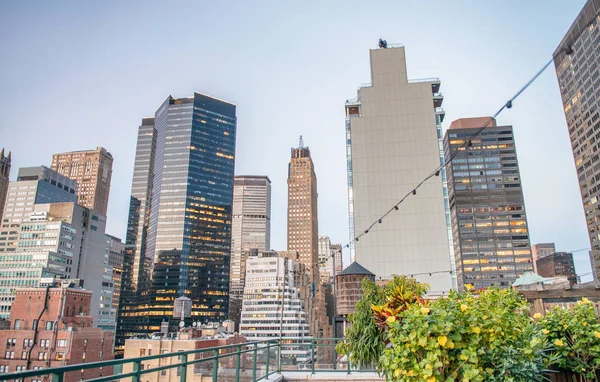 सूर्यास्त पर मैनहट्टन इमारतों की छत दृश्य, न्यूयॉर्क, संयुक्त राज्य अमेरिका — स्टॉक फ़ोटो, इमेज