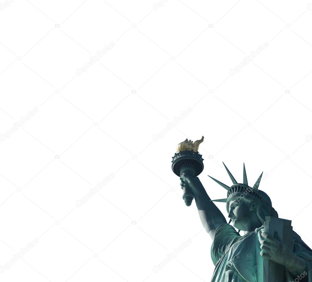 The Statue of Liberty, isolated on white background - side view 