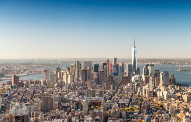 Hava panoramik Midtown ve Downtown Manhattan üzerinde bir bea