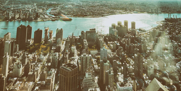 Aerial view of Manhattan skyline.