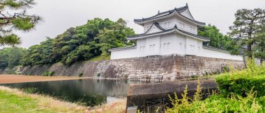 Nijo Kalesi ve duvarlar panoramik görünümü - Kyoto, Japonya